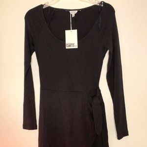 Black Faux Wrap Dress with Scoop Neck